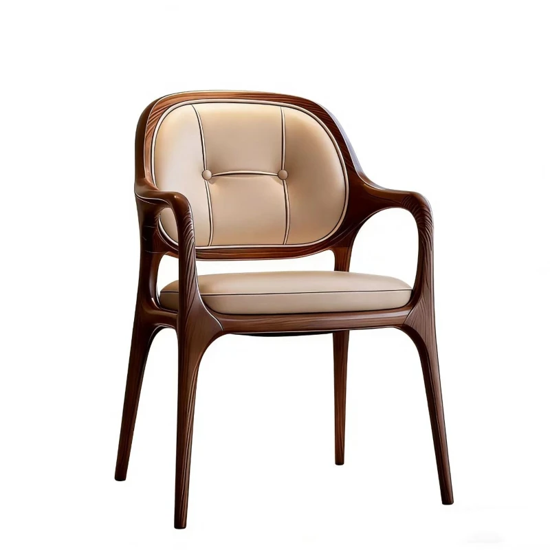

Walnut solid wood dining chair retro armchair study leather leisure ch air