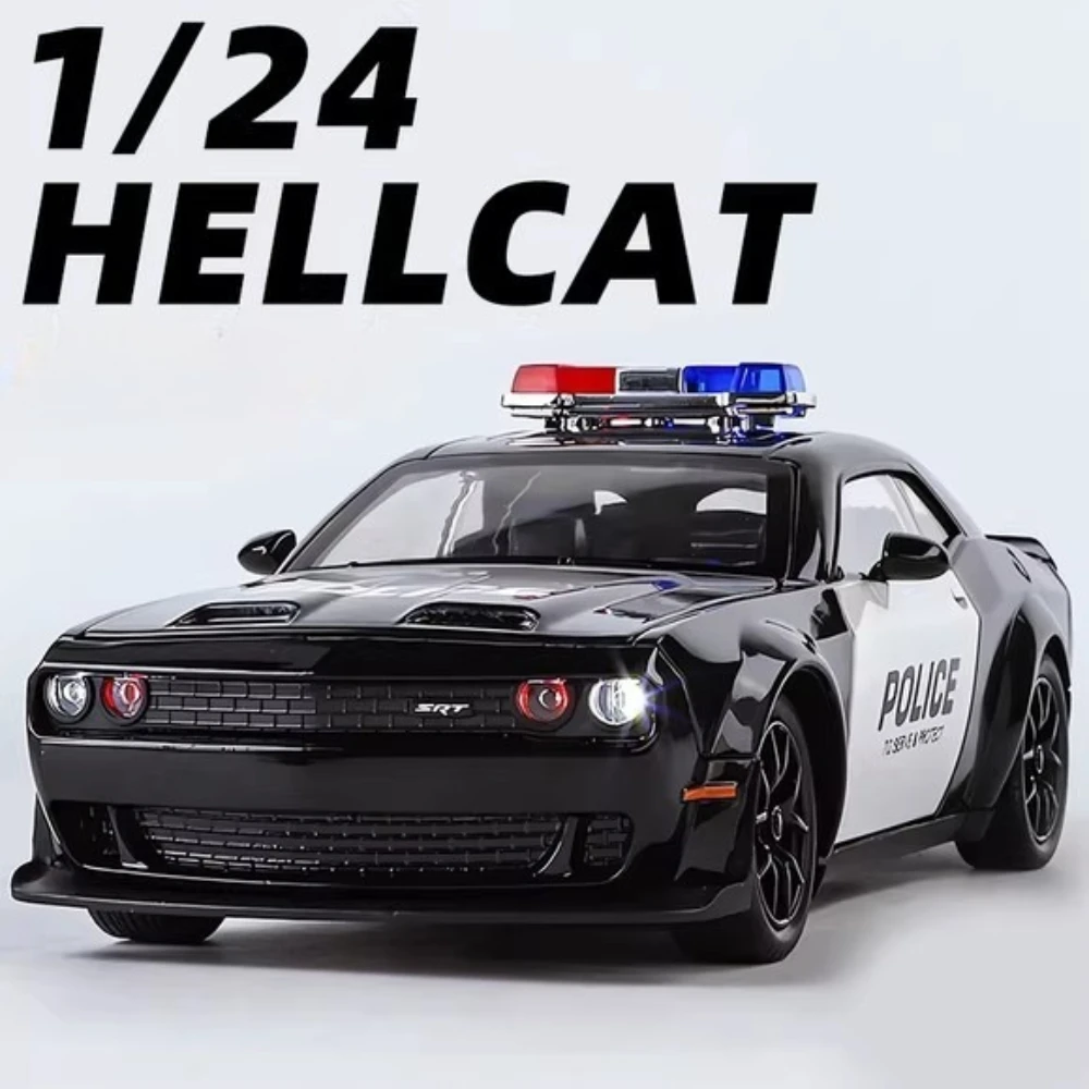 1:24 スケール チャレンジャー SRT ヘルキャット パトカー チャージャー 1970 モデル おもちゃ プルバック ライト ミュージック ミニチュア車両 子供向けコレクション