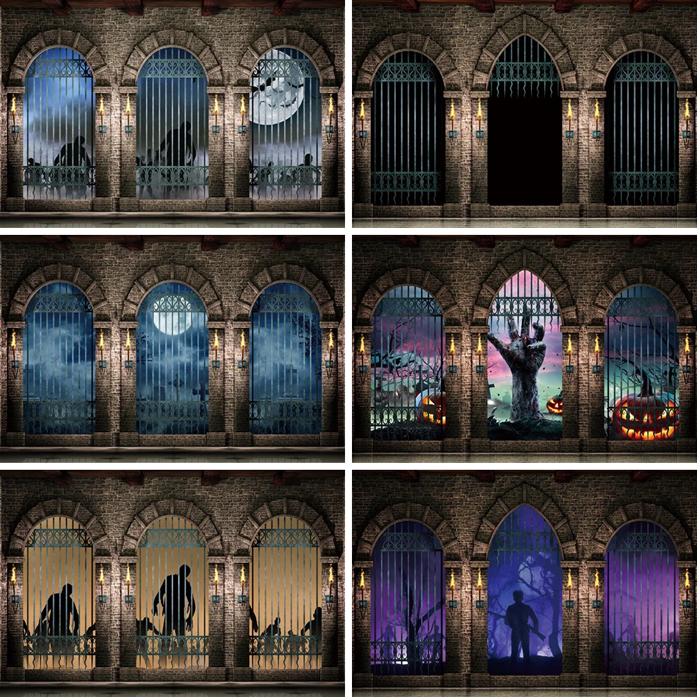

Halloween Gothic Castle Photography Background Night Full Moon Ghosts Vintage Palace Horror Theme Backdrop Photo Studio Props