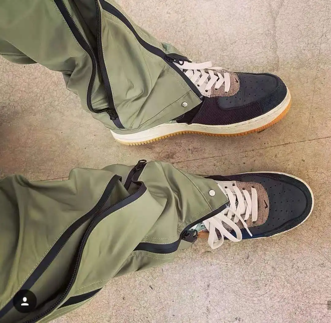  Far 아카이브 나일론 지퍼 팬츠 스트레이트 레그 트렌디 스트리트 스타일 캐주얼 바지 남성용 루즈핏 롱 팬츠