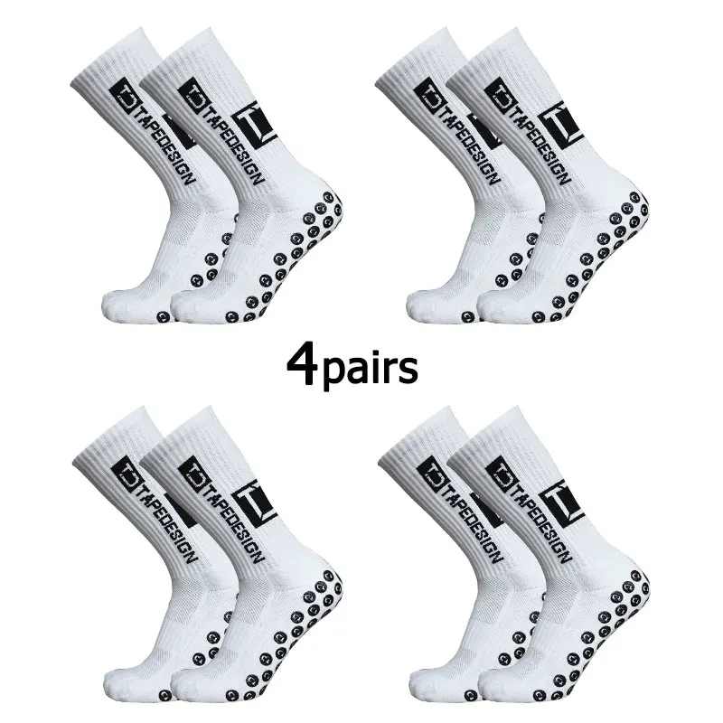 Lote de 4 Pares de Calcetines de Fútbol Antideslizantes con Diseño de Cinta Adhesiva, Calcetines Deportivos de Media Pan