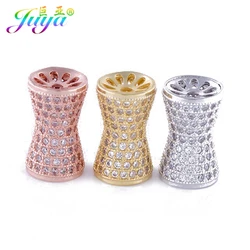 Juya Handmade Oval Beads Micro Pave Zircon Hollow Charm Spacer Beads For Women Men Beadwork Natural Stones Pearls Jewelry Making