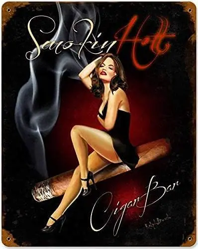 Metal Vintage Tin Sign Decor Pin Up Girl Smokin Hot Cigar Bar Metal Tin Sign Tin Sign Poster Vintage Metal Signs for Bar Mu sign