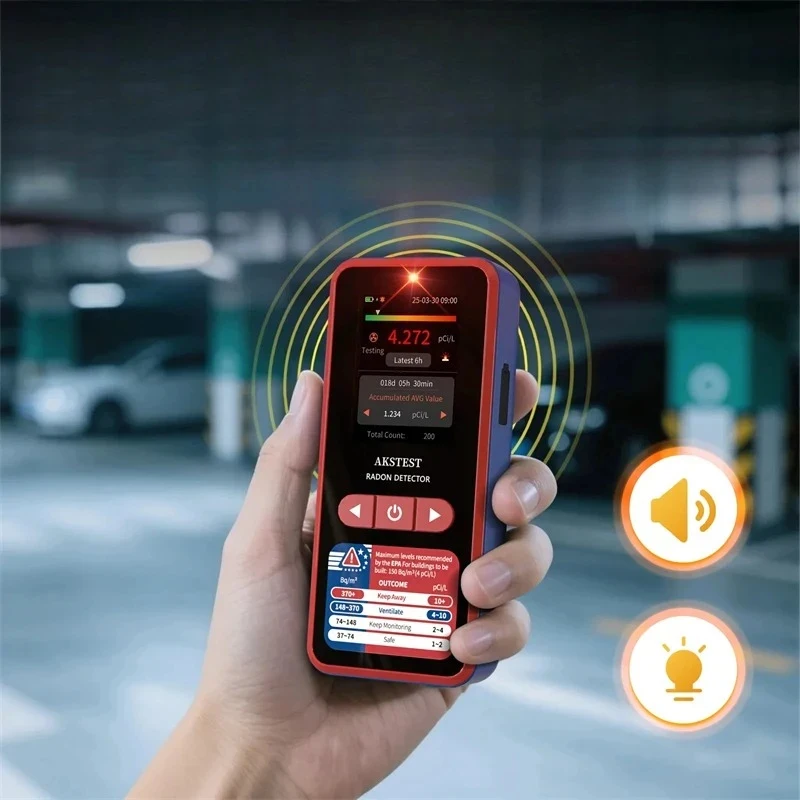 Profsional Radon Detector with H Fast Rult 4-Day Battery Color Display Data Logging(///h) Alarm Basement Home