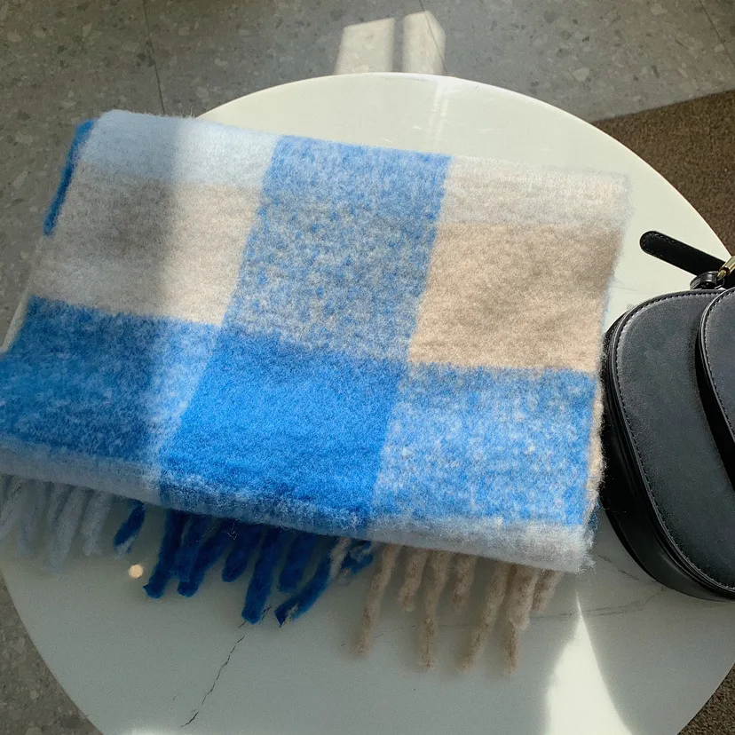 Korean Style Womens Plaid Scarf Faux Cashmere Mohair Warm Shawl for Autumn Winter New Wholesale