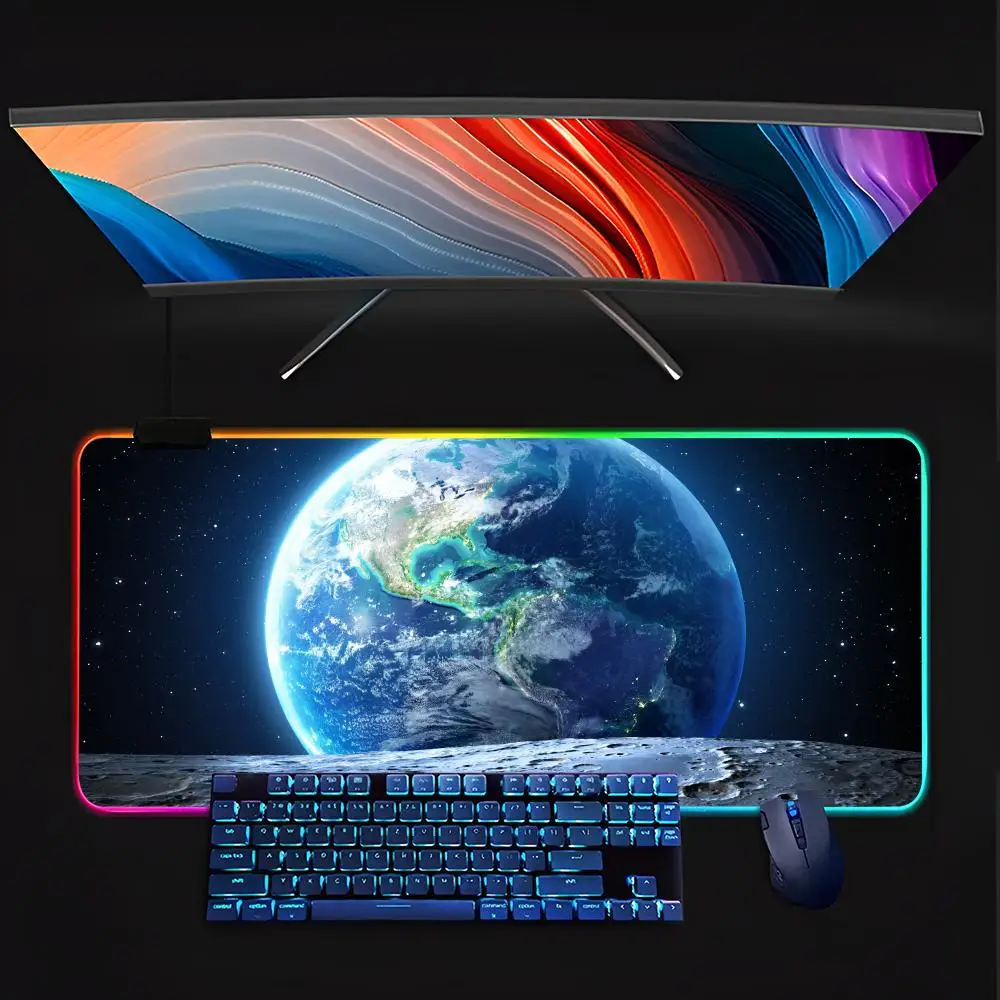 Earth From Space Mouse Pad Keyboard LED RGB Pc Gamer Glowing Rubber mause pad  Cute Cartoon Gaming Computer Boys Girls Friends H