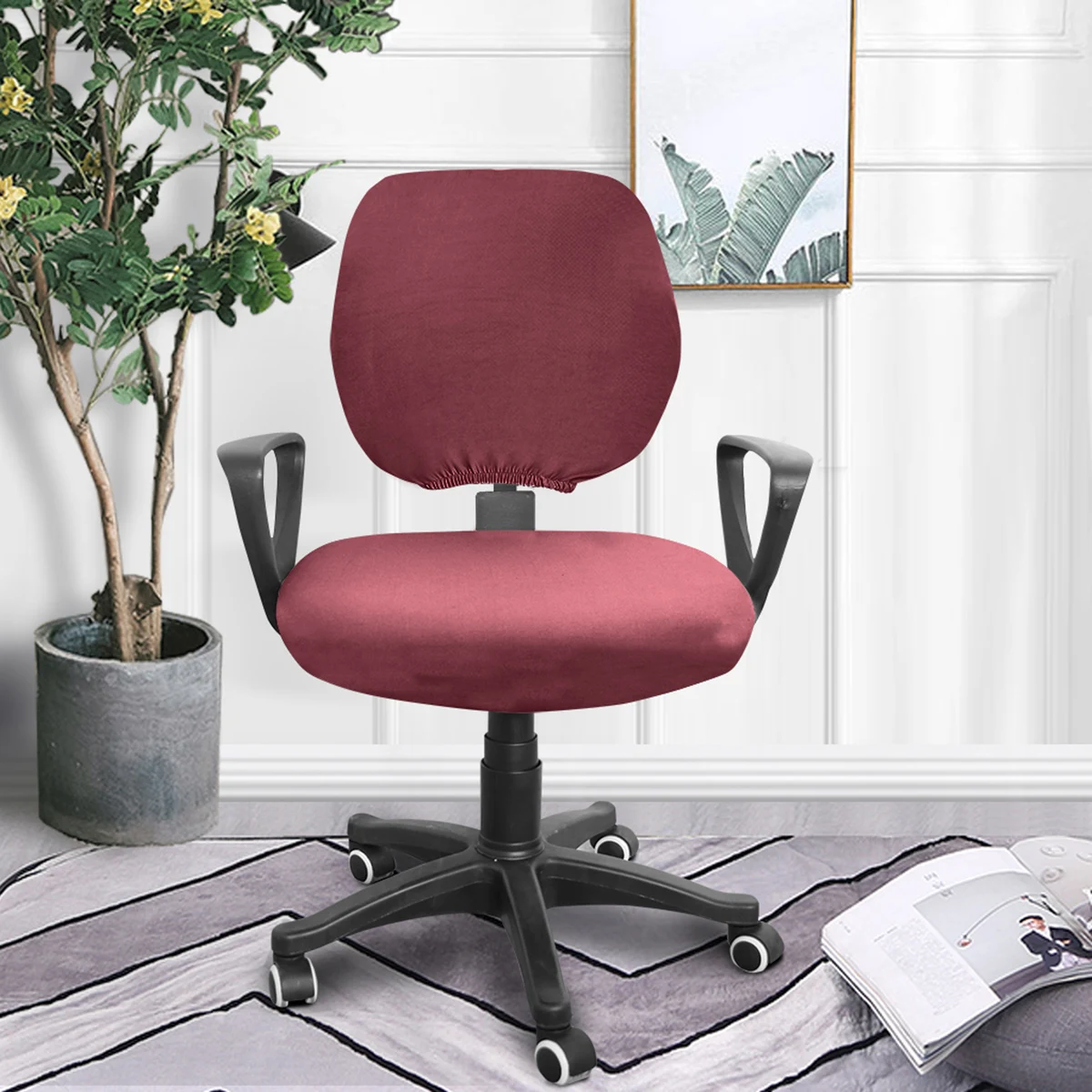 

Elastic Stretchy Chair For Office Home Wedding Party Protective Seat Cover Simple Design Removable Split Style Easy
