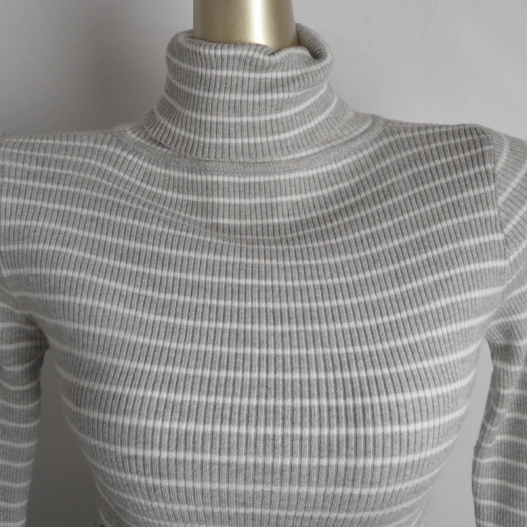 

Осень-зима, женский облегающий длинный вязаный свитер с высоким воротником Sve, модный полосатый свитер для поездок на работу, обычный тонкий