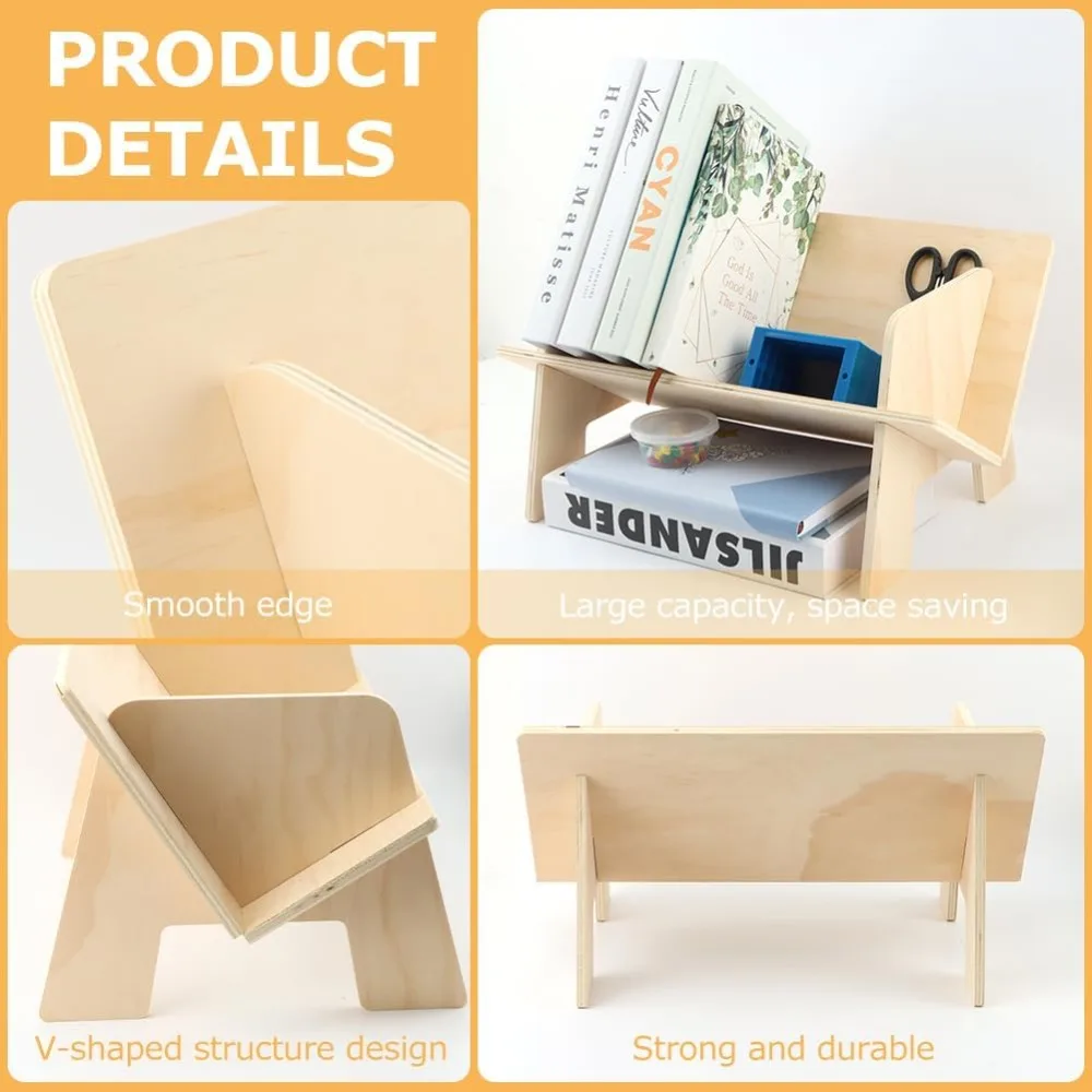 Wooden Tabletop Bookshelf, Tabletop Mini Bookcase Desk Storage Magazine Holder CD Rack, Desk Book Organizer in Living Room Offic