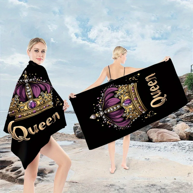 King and Queen Crown Couples Beach Towel Set, Royal Art Quick-Dry Sand-Free Microfiber Bath Towels for Pool, Bathroom and Gift
