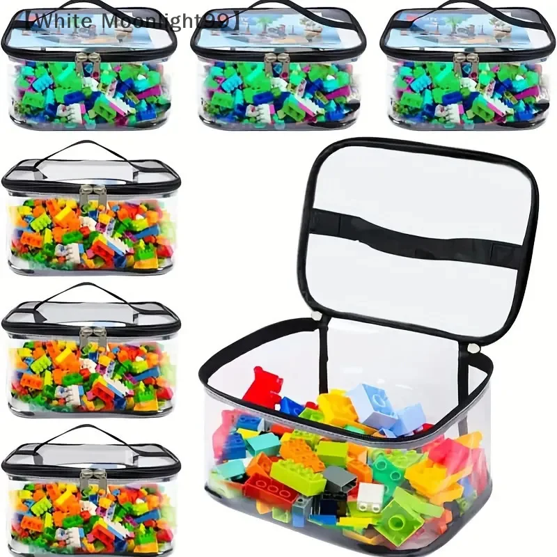 〔White〕Large Capacity Transparent Mesh Zipper Toy Storage Bag Puzzle  Block Organizer Ideal For Toy & Building Block Storage