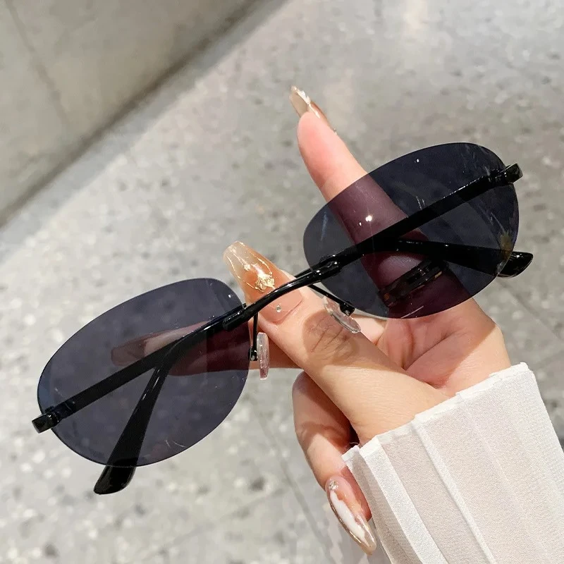 

Sun Glasses Unisex Rimless Sunglasses Trendy Minimalist Cut-Out Design Vintage-Inspired Metal Frame Fashion Eyewear for Women