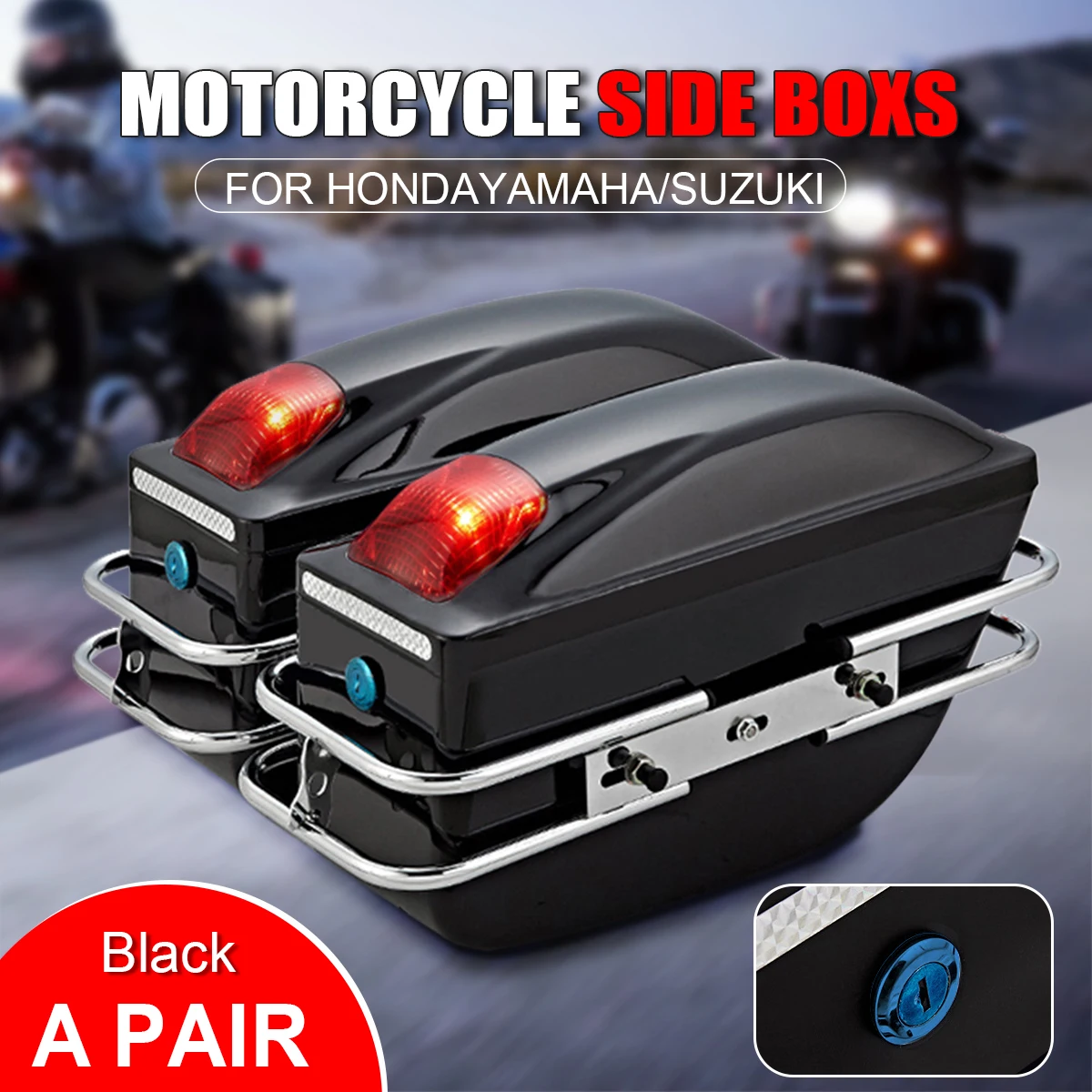 

Universal Motorcycle Side Boxs Luggage Tank Tail Tool Bag Hard Case Saddle Bags Side Trunk For Honda/Yamaha/Suzuki With Lamp