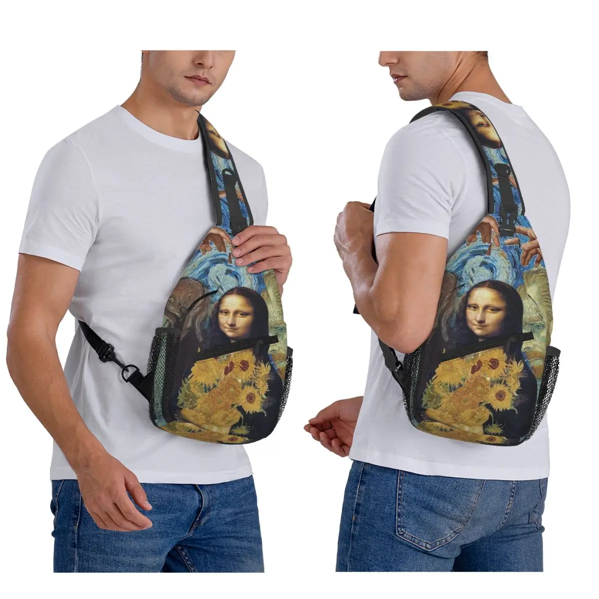 

Звездная ночь Мона Лиза и Винсент Ван Гог нагрудная сумка мужской рюкзак через плечо нагрудная сумка походная рюкзак сумка на плечо