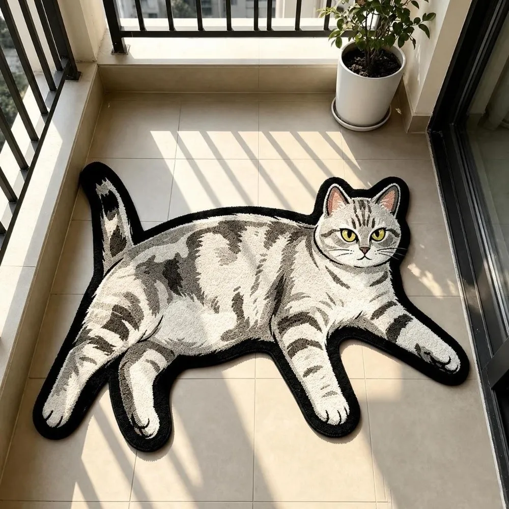 Easy Match Non Slip Cat Floor Mat Cartoon Cat Shape Absorbent Bathroom Rug Not Easy To Shed Cat Shaped Rug Bedroom