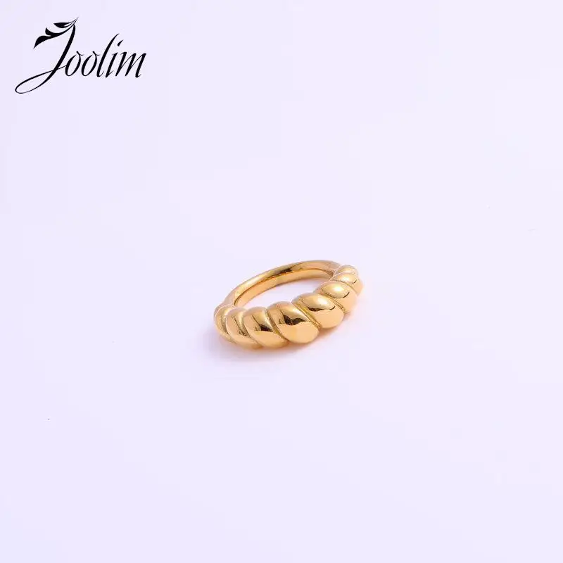 Joolim Jewelry High End PVD Wholesale No Fade Permanent Chic Fashion Chunky Twisted Stainless Steel Finger Ring for Women