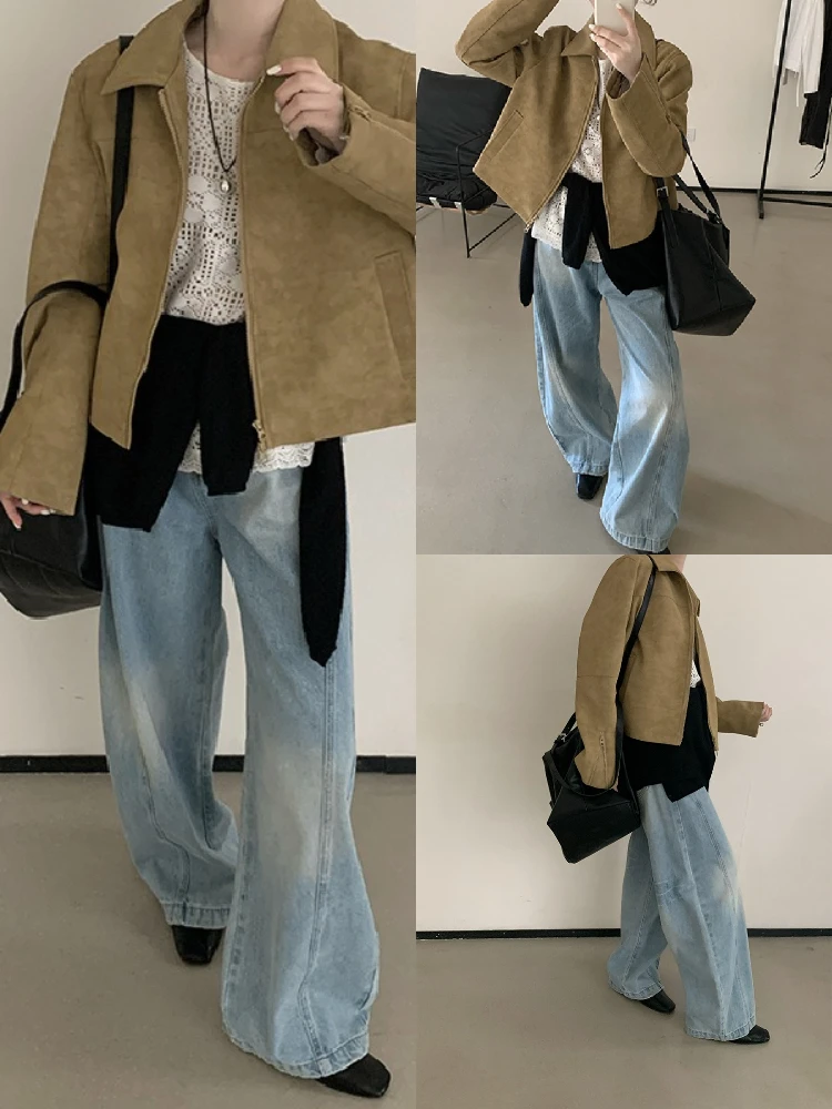 

High Waist Wide Leg Vintage Waed Denim Jeans Dra Long Pants Casual Sle Cotton Fabric Ladies Loose Fit Jeans