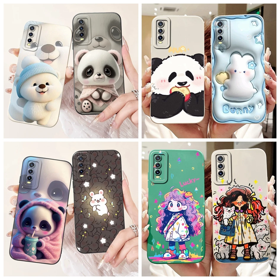 For Vivo Y20 Y20i Y20s Case V2043 V2027 V2029 Cute Panda Cartoon Back Cover Soft Silicone Funda on Vivo Y11s Y12s Y12a Protector