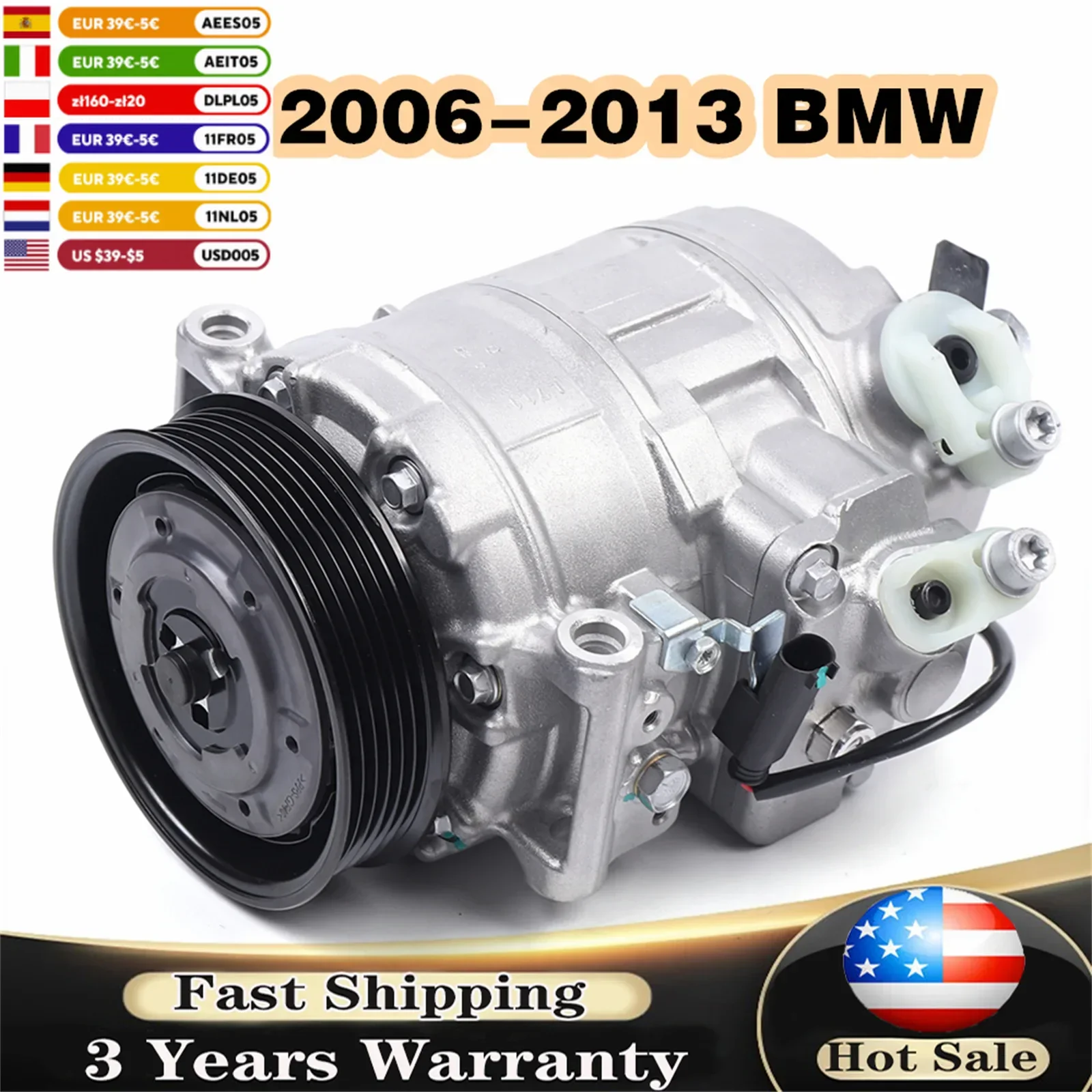 

A/C Компрессор переменного тока для 2006-2011 2012 13 BMW 325i 330i 528i 525i 530i M3 M5 M6 Z4 7so-16c 4710532 4711532