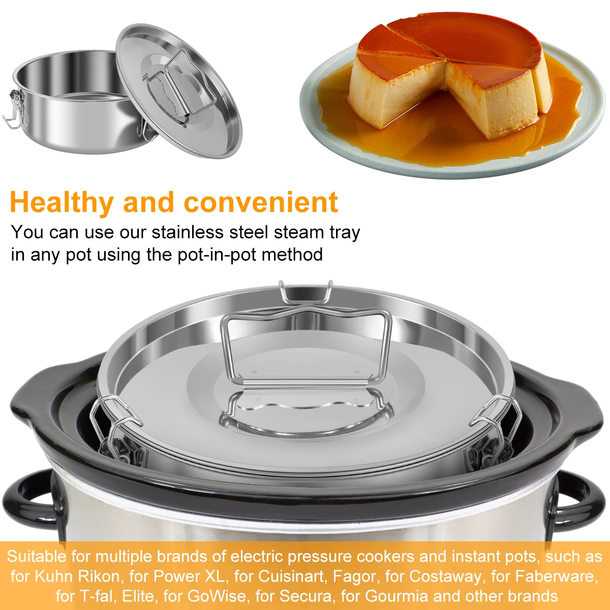 Stampo Flan in acciaio inossidabile con cremagliera a vapore e tappetino in Silicone 1.5QT Flan stampo da forno disco rotondo per Cheesecake forniture da cucina