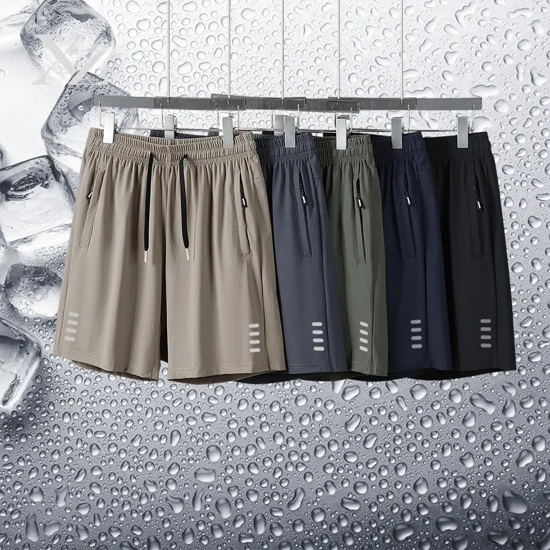 Opening Sale |Men's Ice Silk Quick Dry Shorts Elastic Waist Drawstring Casual Sports Shorts with Zipper Pockets, Multiple Colors