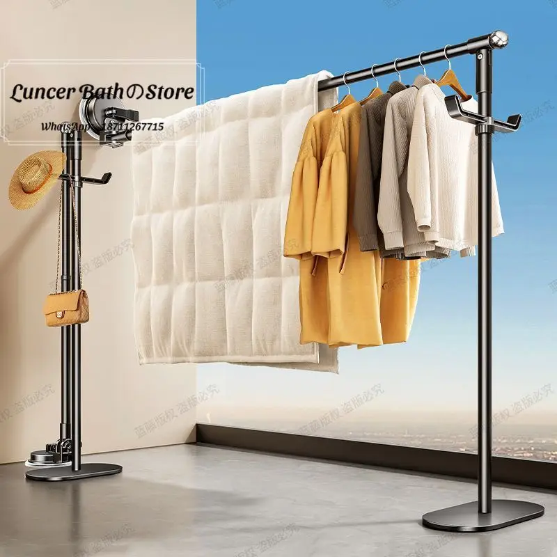 Suction Cup Foldable Clothes Drying Rack, Retractable Telescopic Drying Rod, No Drilling Balcony Small Laundry Hanger