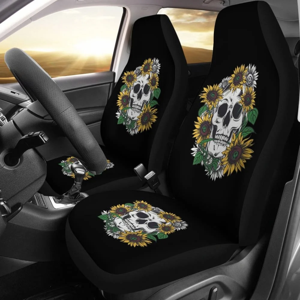 

Skull Mix Sunflower Style Car Seat Covers 212101,Pack of 2 Universal Front Seat Protective Cover