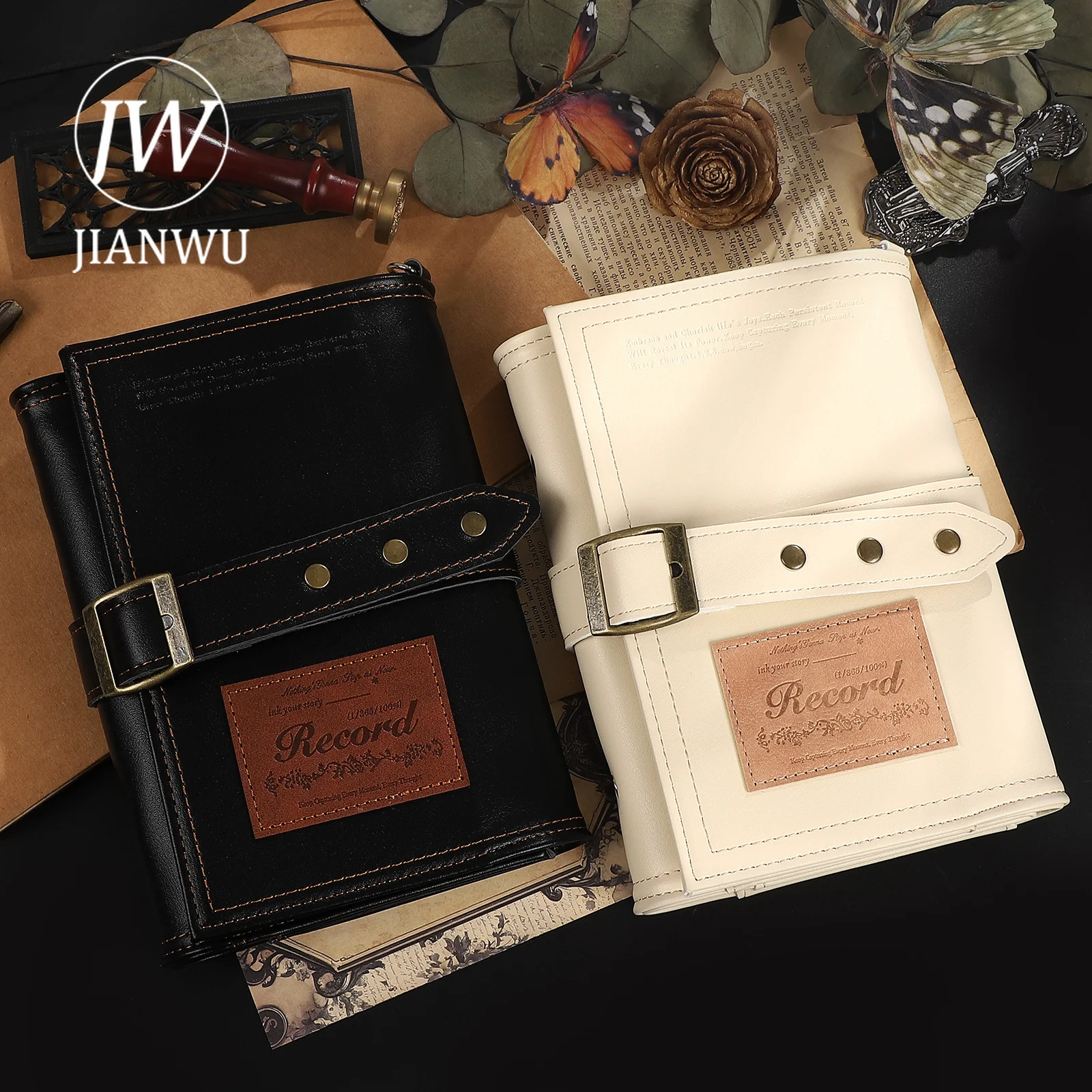 JIANWU A6 Vintage Belt Straps Shaped Cover Journal Material Collage Loose-leaf Notebook Student Supplies Stationery