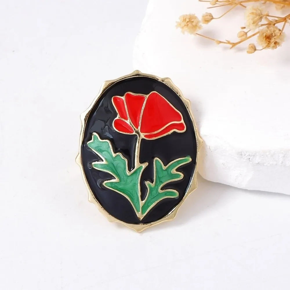 Pomegranate Printing Enamel Flower Ethnic Style Ring Heart-shaped Irregular Rotundity Vintage Metal Geometric Ring Colorful