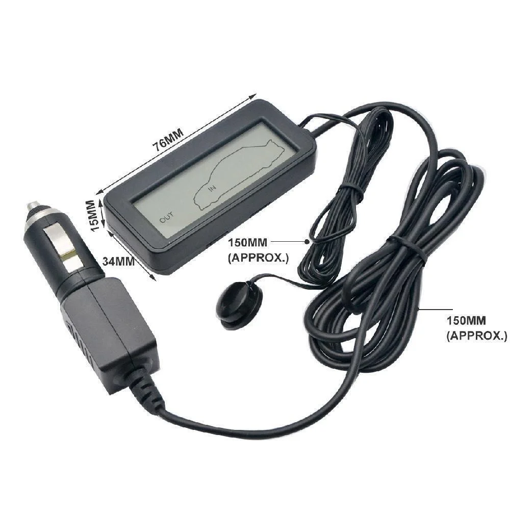 Termómetro Digital para coche, Mini LCD, impermeable, interior y exterior, Sensor de temperatura conveniente con Cable encendedor de cigarros de 1,5