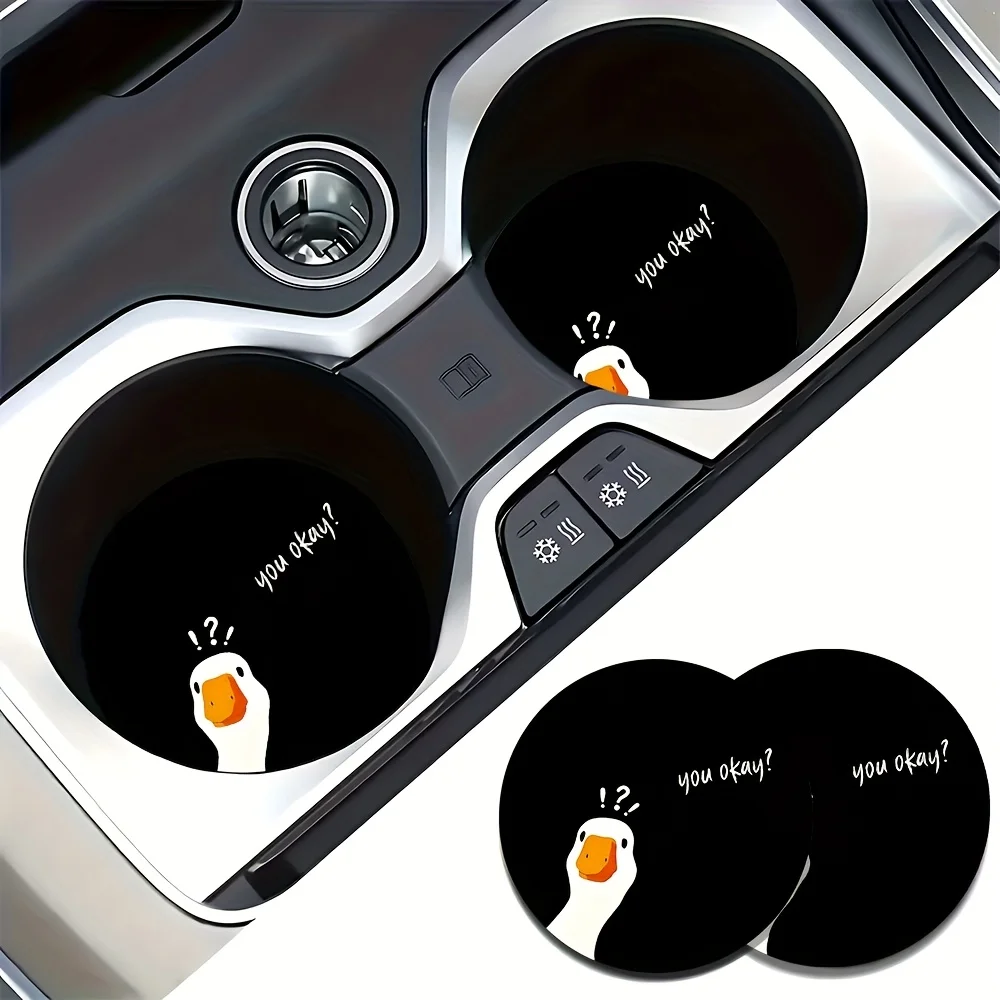 Water-Resistant Rubber Duck Greetings Car Coasters Set Of 2 - Auto Accessory To Keep Cup Holders Clean And Dry