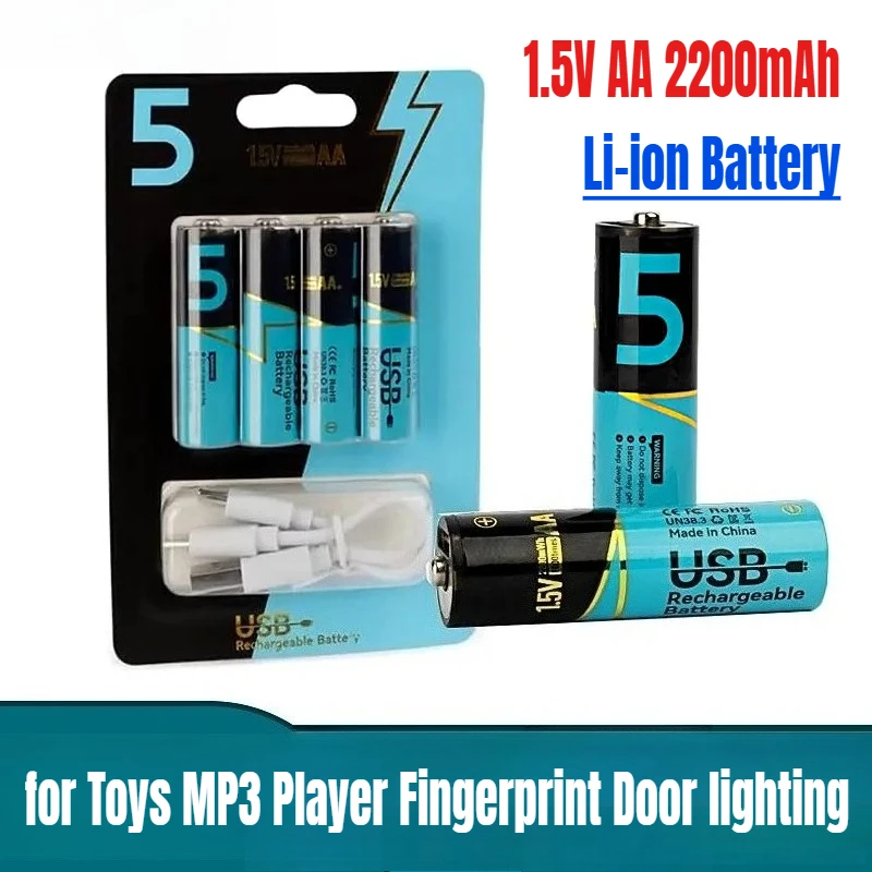 

AA USB Rechargeable Li-ion Battery 1.5V AA 2200mAh Battery for Toys MP3 Player Fingerprint Door lighting