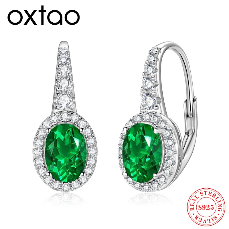 5x7mm Oval Artificial Emerald Hoop Earring 925 sterling silver Ladies Zircon Earrings for Women Date Party Fashion Jewelry Gift