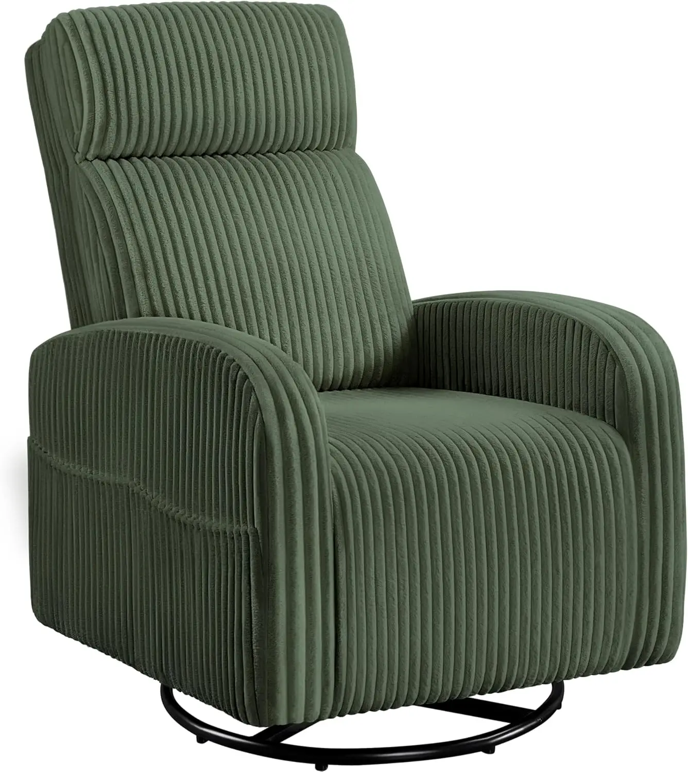 360 ° Silla giratoriaGliderChair NurseryRockingChair Silla de enfermería Bolsillos laterales Pana Sala de estar Respaldo alto Verde oscuro