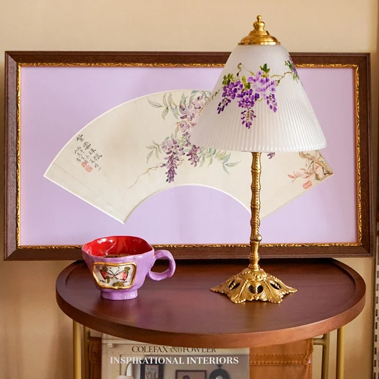 New Chinese style retro glass table lamp light bedroom mood bedside lamp