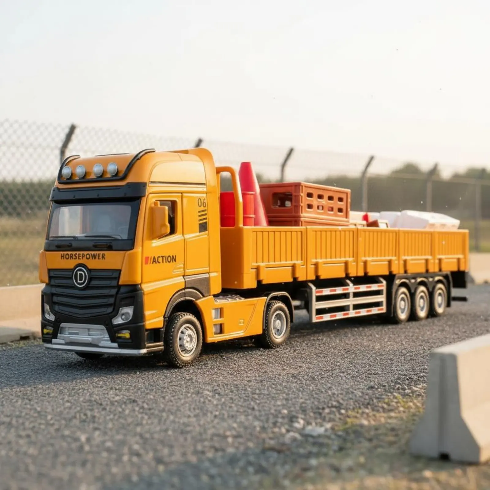 

1:32 Scale Flatbed Vehicle Movable Parts Barrier Hauler Toy Sturdy Duty Hauler Toy Pull-Rear Function for Collectors