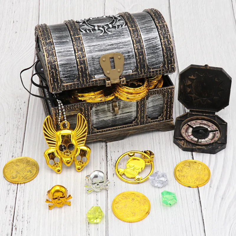 Baú de Tesouro Pirata Estilo Antigo Grande de Plástico Caixa de Caça ao Tesouro Infantil Acessórios para Festa
