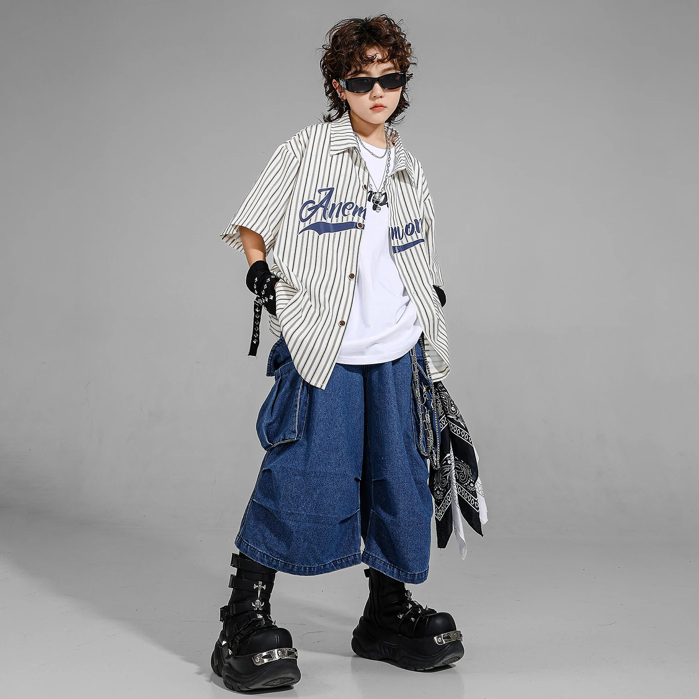 Hip Hop Outfit Jungen T-shirt Baggy Cargo Hosen Street Dance Capri Kurze Mädchen K-pop Jazz Kostüm Kind Kleidung Set kinder Streetwear