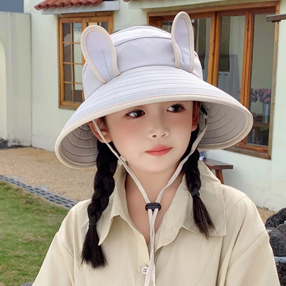 

Sweet Korean Style Wide Brim Peaked Cap Adjustable Breathable Rabbit Ear Sunhat Sunscreen Cotton Kids Sun Protection Hat Spring