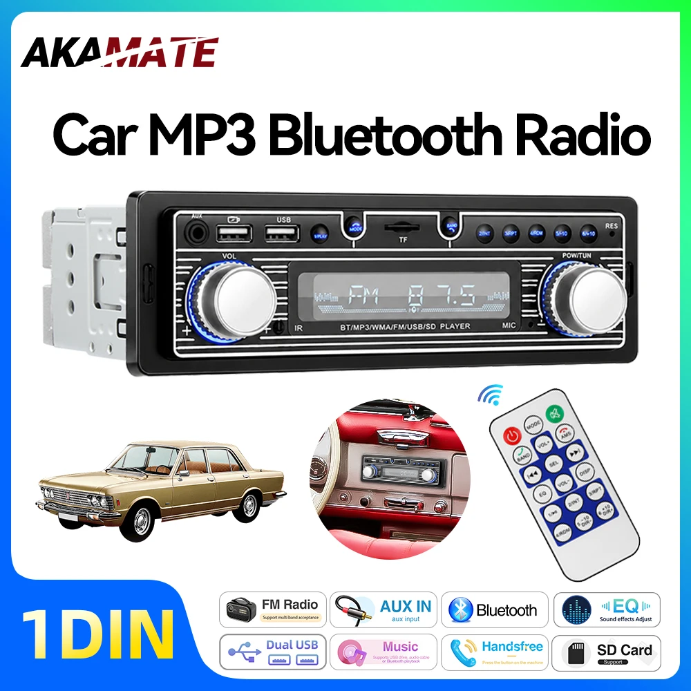 Car Radio 1Din Multimedia Player Stereo Audio EQ AUX USB FM Radio Retro for Benz Audi VW Honda Car Bluetooth MP3 Player