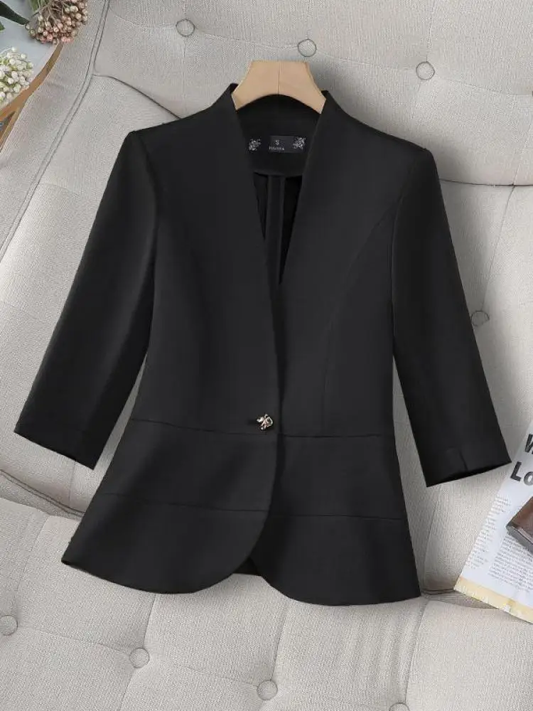 

Женские черные, бежевые праздничные офисные пиджаки с длинными рукавами, весенне-осенние розовые темпераментные тонкие пальто на одной пуговице, повседневное