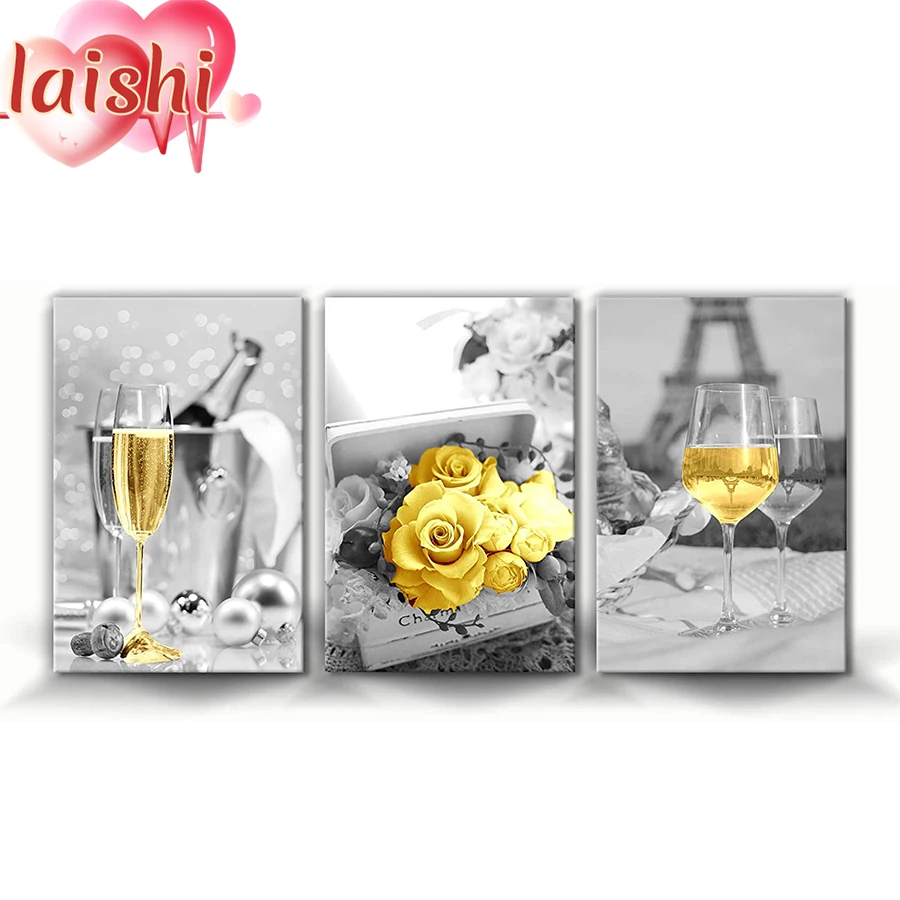 

3pcs Champagne, yellow rose Diamond Painting Cat Full Square Diamond Embroidery Pictures Of Rhinestones Mosaic Home Decor