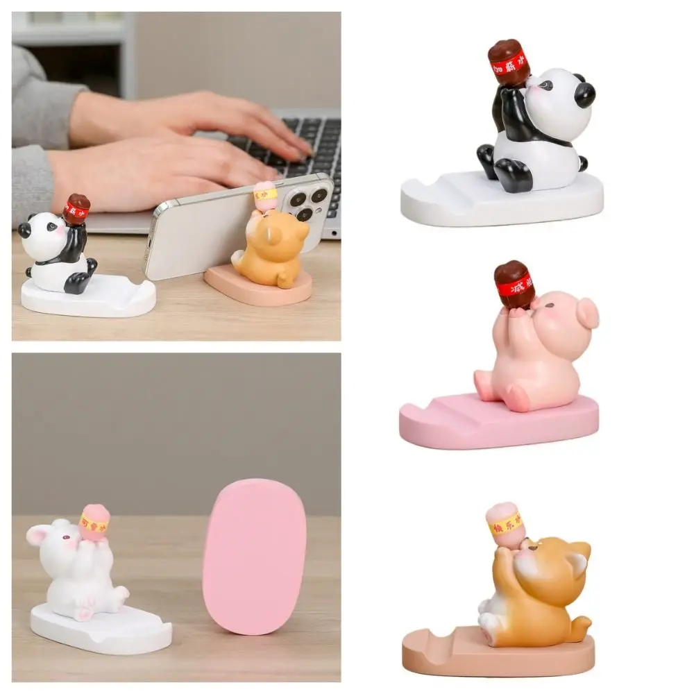 Resin Doll Cute Animal Phone Stand Support Shiba Inu Mobile Phone Holder Rabbit Miniatures Cute Phone Bracket Desktop Ornaments