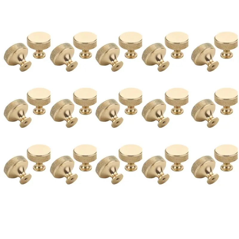 

Набор из 30 ручек для шкафов, 1,2 дюйма, матовое золото, рифленые, для кухонных шкафов, золотые ручки для ящиков, круглые ручки для комодов - ABQU