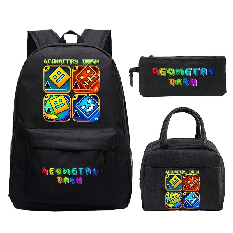 New Geometry Dash Backpack Children 3PCS Large Capacity Students School Bags With Lunch Bags Casual Travel Back Pack Mochila