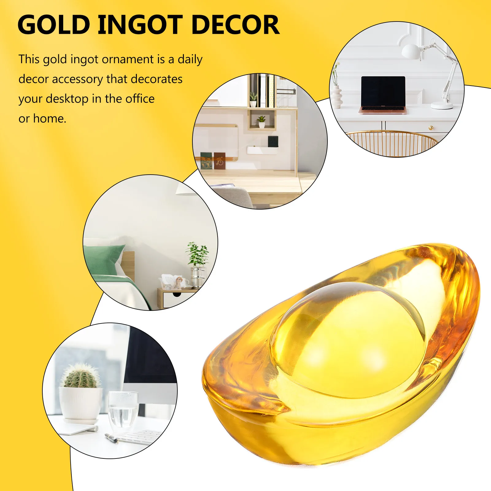 1Pcs Crystal Craft Gold Ingot Adornment Elegant Simple Gold Ingot Shaped Decor Fine Workmanship Non Deform Desktop Scene