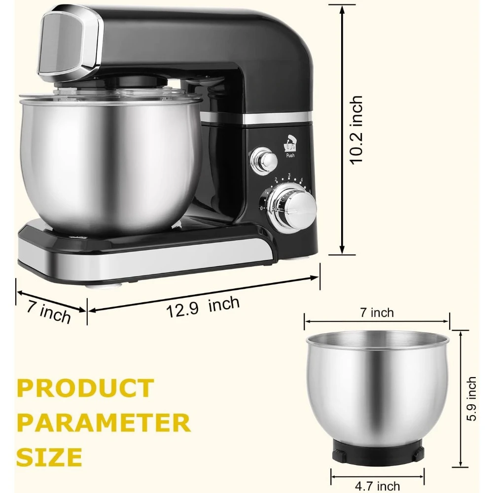 Centre commercial électrique portable avec fouet à œufs, crochet à pâte, batteur plat, support, 6 vitesses, 3,2 Qt