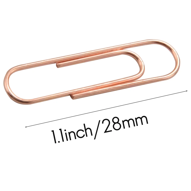 100 Paper Clips In Rose Gold Magnetic Clip Dispenser, Rose Gold Paper Clips Holder, 28Mm, Rose Gold, 100 Clips Per Box