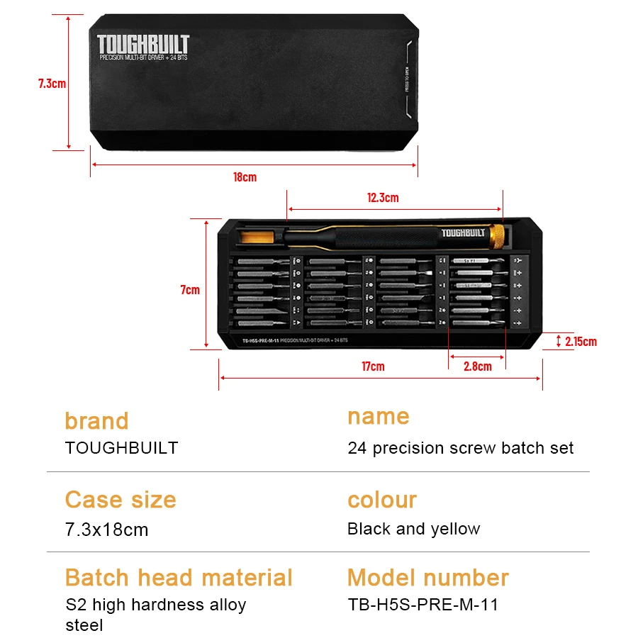 TOUGHBUILT Screwdrivers Bits Set Precision 24-bit Aluminum Handle Multi-bit Assorted Drive Screwdriver Set TB-H5S-PRE-M-11