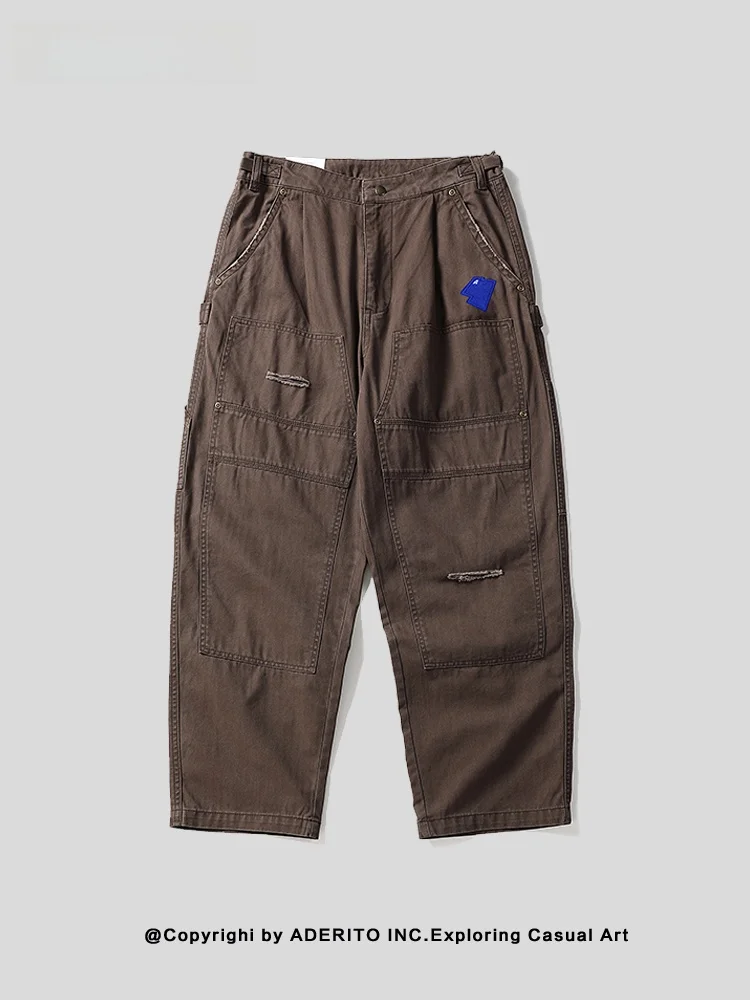 

Мужские повседневные брюки в японском ретро-стиле, свободные, прямого кроя, с множеством карманов, универсальные, модные, брендовые, удобные, хлопковые, для работы